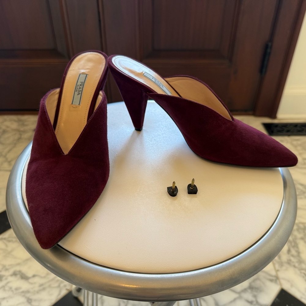 Prada burgundy suede pointed mule